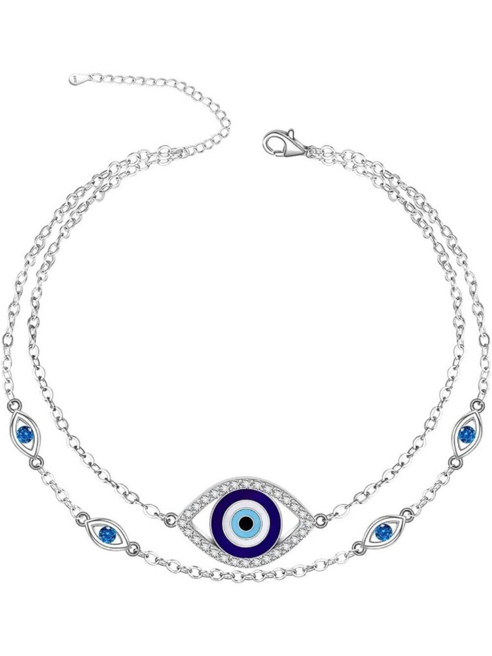 Sterling Silver Evil Eye Anklet with Infinity Lotus Flower | Protection Jewelry